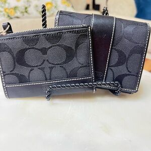 Coach Black Signature Pattern Wallet and Card Holder
